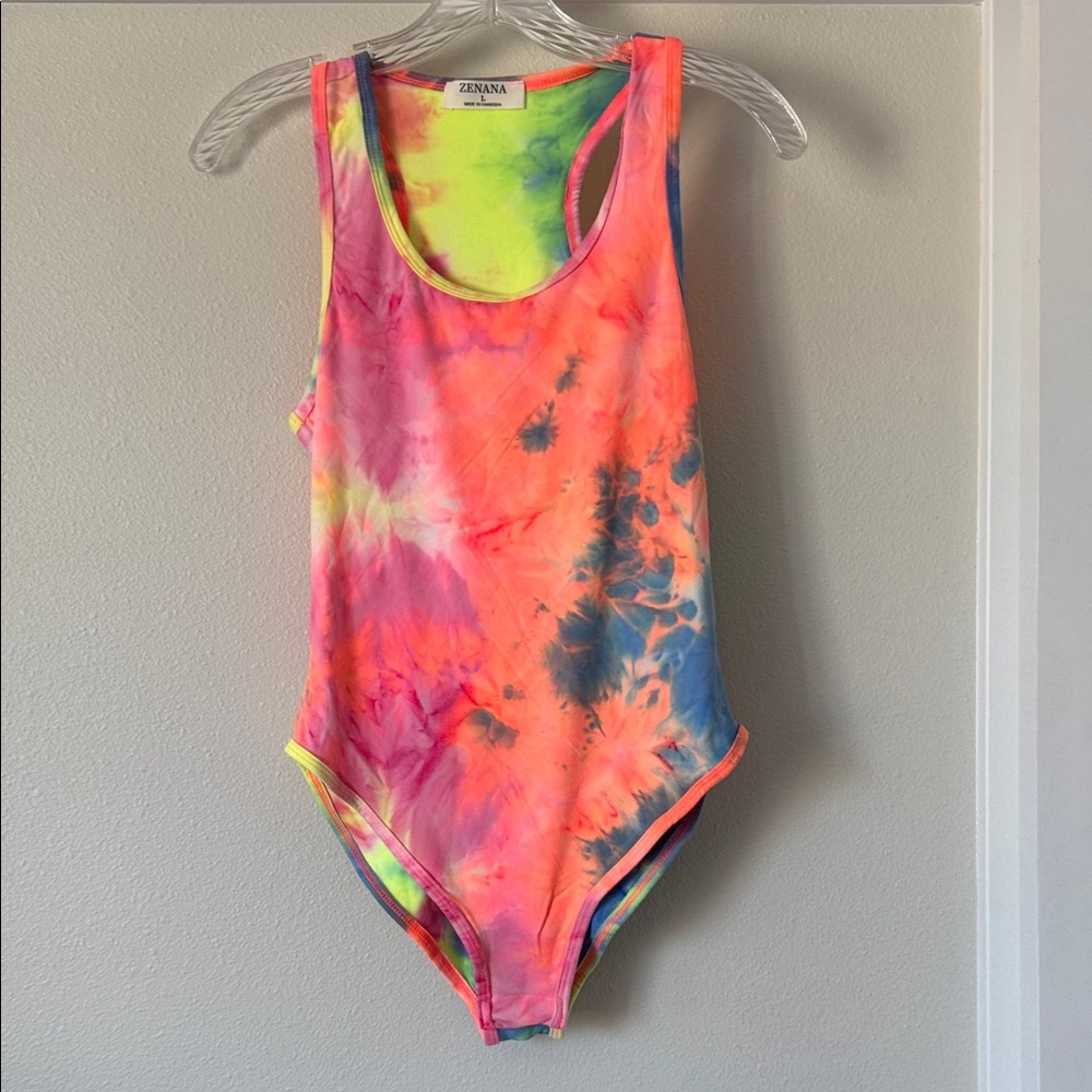 Zenana Outfitters Neon Tie-Dye bodysuit size large nwot